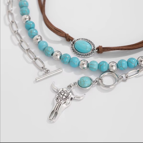 Western Turquoise Layered Necklace Set – Boho Cowgirl Statement Jewelry Cowgirl - Picture 4 of 4